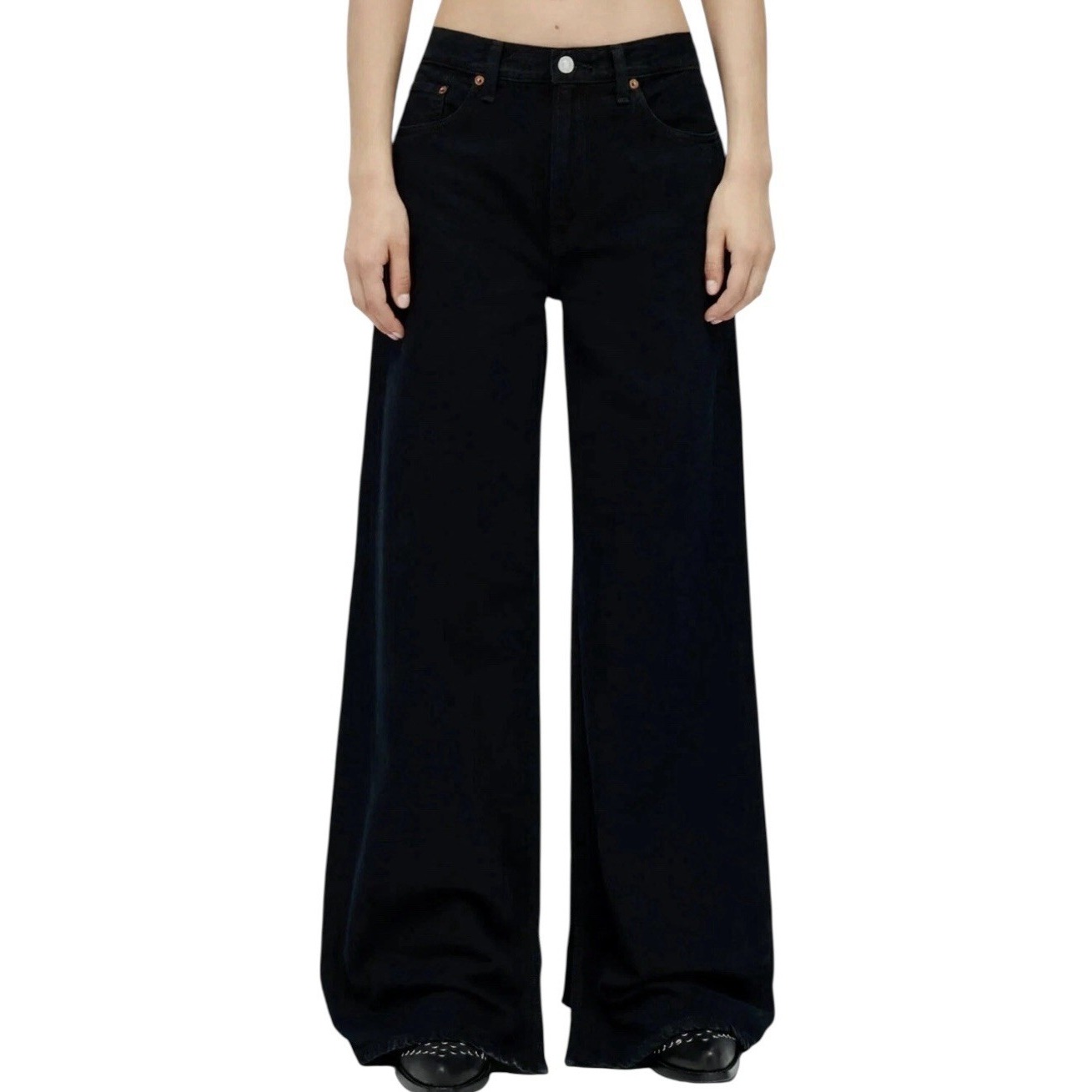 New Re/Done Wide Leg Jeans Womens Size 25 Black Flow Low Rider Loose High Rise